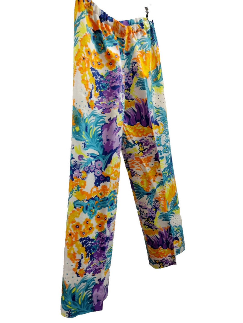Vintage 60s 70s Psychedelic Floral Short Pants Purple Orange Matte Satin ACETATE